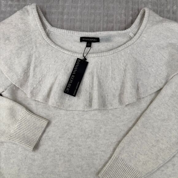 New Banana Republic Women's Off Shoulders Sweater Beige Large Wool Cashmere READ - Picture 1 of 7